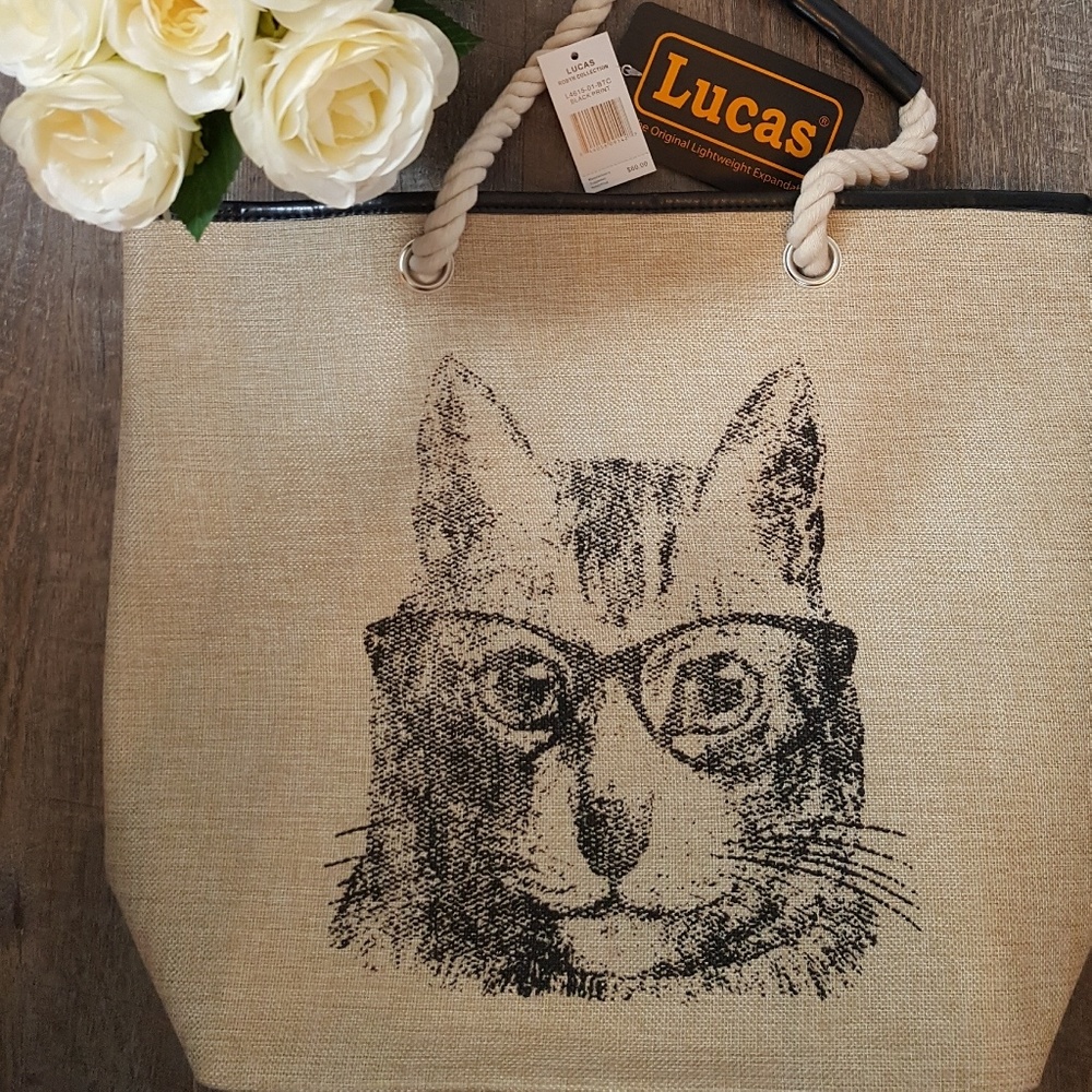 Lucas Cat Print Expandable Tote New with tags